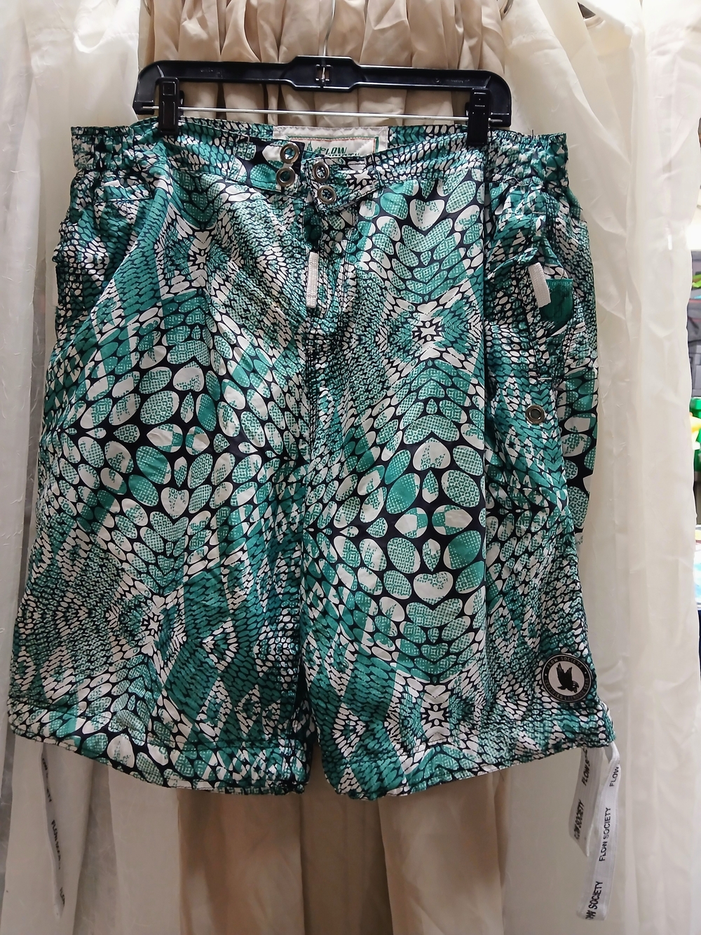 Mens Society Teal and White Patterned Bermudas
